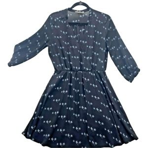 Lush Women's Size L Faux Wrap Dress Knee Length Long Sleeve Geometric Lined